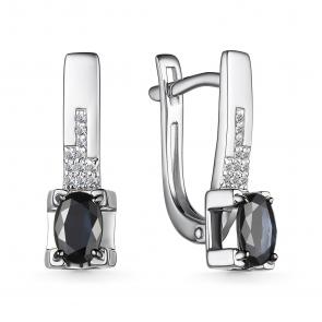 Серьги из белого золота АЛЬКОР с бриллиантом и сапфиром 25378-202 фото
