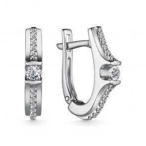 Серьги из белого золота АЛЬКОР с бриллиантом 25529-200 фото
