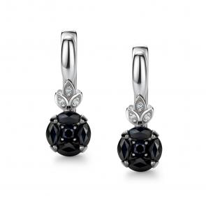 Серьги из белого золота АЛЬКОР с бриллиантом и сапфиром 25557-202 фото