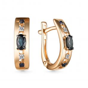 Золотые серьги АЛЬКОР с бриллиантом и сапфиром 25625-102 фото