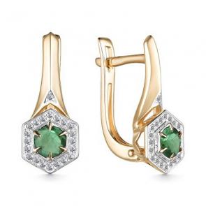 Золотые серьги АЛЬКОР с бриллиантом и изумрудом 25632-101 фото