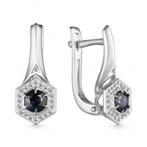 Серьги из белого золота АЛЬКОР с бриллиантом и сапфиром 25632-202 фото
