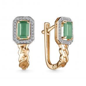 Золотые серьги АЛЬКОР с бриллиантом и изумрудом 25633-101 фото