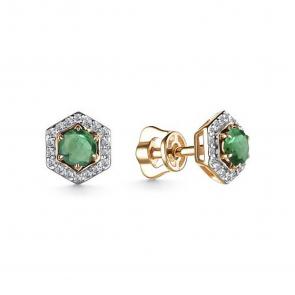 Золотые серьги АЛЬКОР с бриллиантом и изумрудом 25634-101 фото