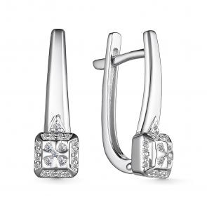 Серьги из белого золота АЛЬКОР с бриллиантом 25740-200 фото