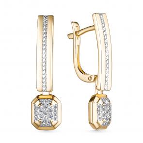 Серьги из лимонного золота АЛЬКОР с бриллиантом 25741-300 фото