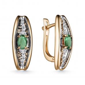 Золотые серьги АЛЬКОР с бриллиантом и изумрудом 25771-901 фото