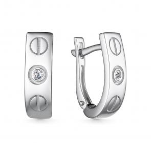 Серьги из белого золота АЛЬКОР с бриллиантом 25775-200 фото