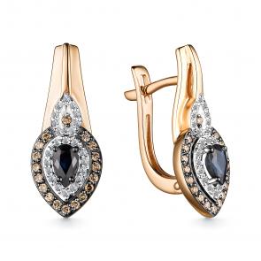 Золотые серьги АЛЬКОР с бриллиантом и сапфиром 25802-170 фото