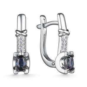 Серьги из белого золота АЛЬКОР с бриллиантом и сапфиром 25804-202 фото