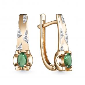 Золотые серьги АЛЬКОР с бриллиантом и изумрудом 25806-101 фото