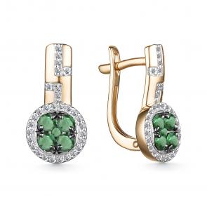 Золотые серьги АЛЬКОР с бриллиантом и изумрудом 25807-101 фото