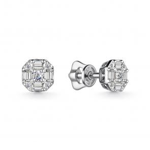 Серьги из белого золота АЛЬКОР с бриллиантом 25867-200 фото