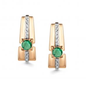 Золотые серьги АЛЬКОР с бриллиантом и изумрудом 25927-101 фото