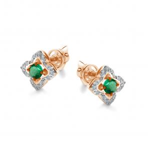 Золотые серьги АЛЬКОР с бриллиантом и изумрудом 25979-101 фото