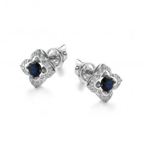 Серьги из белого золота АЛЬКОР с бриллиантом и сапфиром 25979-202 фото