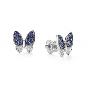 Серьги из белого золота АЛЬКОР с бриллиантом и сапфиром 25986-202 фото