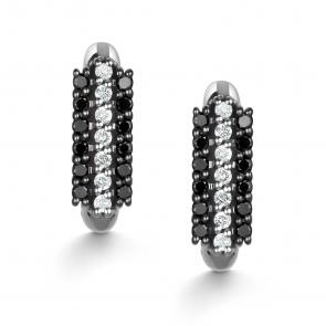 Серьги из белого золота АЛЬКОР с бриллиантом и чёрным бриллиантом 26006-213 фото