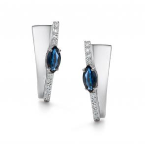 Серьги из белого золота АЛЬКОР с бриллиантом и сапфиром 26089-202 фото