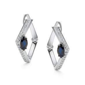 Серьги из белого золота АЛЬКОР с бриллиантом и сапфиром 26090-202 фото
