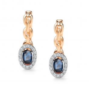 Золотые серьги АЛЬКОР с бриллиантом и сапфиром 26091-102 фото