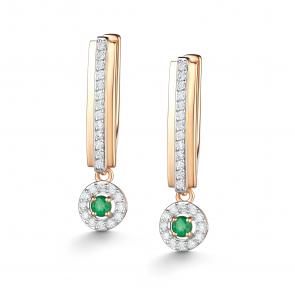 Золотые серьги АЛЬКОР с бриллиантом и изумрудом 26092-101 фото
