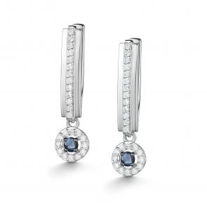 Серьги из белого золота АЛЬКОР с бриллиантом и сапфиром 26092-202 фото
