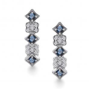 Серьги из белого золота АЛЬКОР с бриллиантом и сапфиром 26098-202 фото