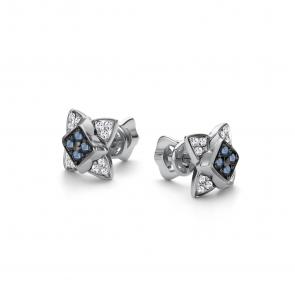 Серьги из белого золота АЛЬКОР с бриллиантом и сапфиром 26101-202 фото