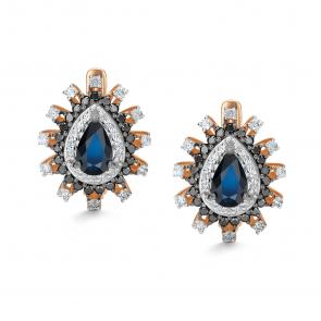 Золотые серьги АЛЬКОР с бриллиантом, сапфиром и чёрным бриллиантом 26129-102 фото