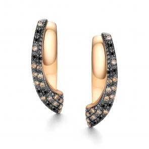 Золотые серьги АЛЬКОР с чёрным бриллиантом и коньячным бриллиантом 26131-164 фото