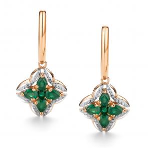 Золотые серьги АЛЬКОР с бриллиантом и изумрудом 26137-101 фото