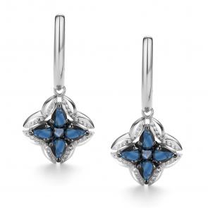 Серьги из белого золота АЛЬКОР с бриллиантом и сапфиром 26137-202 фото