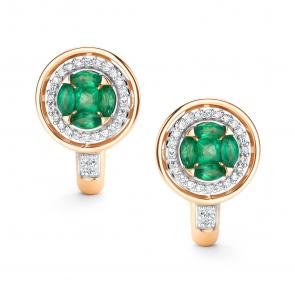 Золотые серьги АЛЬКОР с бриллиантом и изумрудом 26143-101 фото