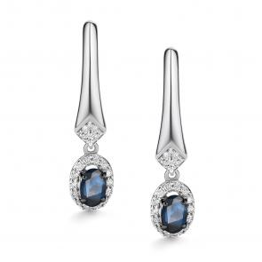 Серьги из белого золота АЛЬКОР с бриллиантом и сапфиром 26190-202 фото