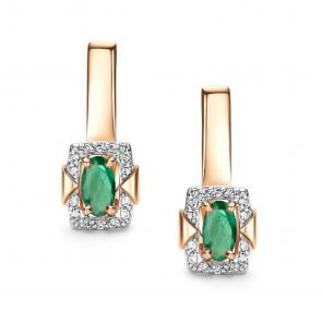 Золотые серьги АЛЬКОР с бриллиантом и изумрудом 26220-101 фото