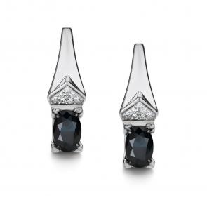 Серьги из белого золота АЛЬКОР с бриллиантом и сапфиром 26225-202 фото
