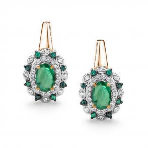 Золотые серьги АЛЬКОР с бриллиантом и изумрудом 26237-101 фото