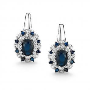 Серьги из белого золота АЛЬКОР с бриллиантом и сапфиром 26237-202 фото