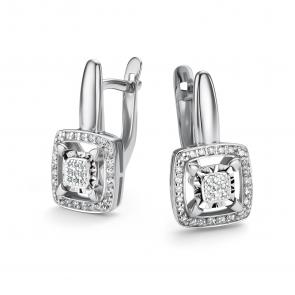 Серьги из белого золота АЛЬКОР с бриллиантом 26249-200 фото