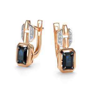 Золотые серьги АЛЬКОР с бриллиантом и сапфиром 26372-102 фото