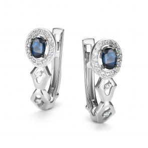 Серьги из белого золота АЛЬКОР с бриллиантом и сапфиром 26374-202 фото