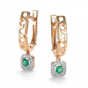 Золотые серьги АЛЬКОР с бриллиантом и изумрудом 26375-101 фото