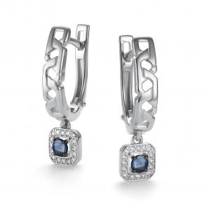 Серьги из белого золота АЛЬКОР с бриллиантом и сапфиром 26375-202 фото