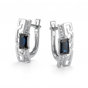 Серьги из белого золота АЛЬКОР с бриллиантом и сапфиром 26376-202 фото