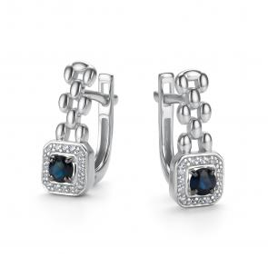 Серьги из белого золота АЛЬКОР с бриллиантом и сапфиром 26378-202 фото