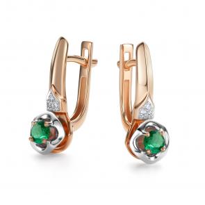 Золотые серьги АЛЬКОР с бриллиантом и изумрудом 26413-101 фото