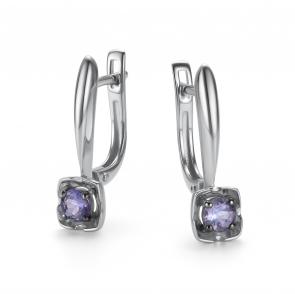 Серьги из белого золота АЛЬКОР с танзанитом 26416-204 фото