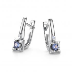 Серьги из белого золота АЛЬКОР с бриллиантом и танзанитом 26417-204 фото