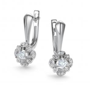 Серьги из белого золота АЛЬКОР с бриллиантом 26423-200 фото